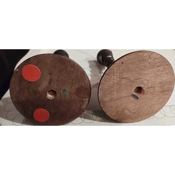 Vintage Dark Wood Candle Holders Set of 2 Colonial Style Traditional Taiwan 7" - Picture 4 of 5